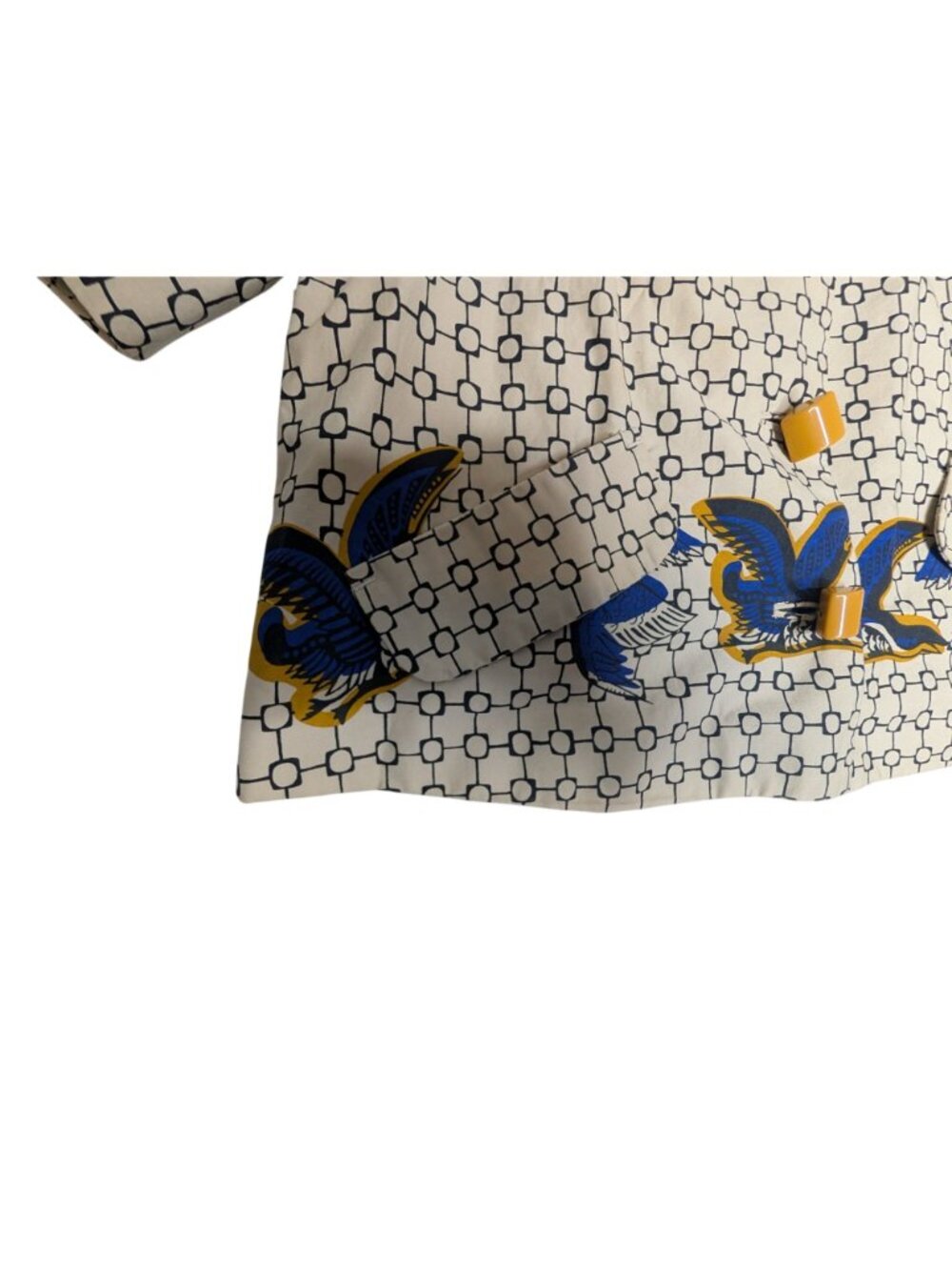 Taikonku Anthropologie Cirikli Bird Print Retro Cropped Jacket Size 8 Blue & Yel - Picture 5 of 11